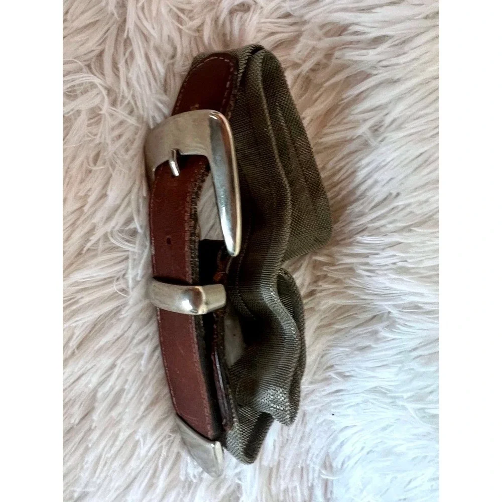Ann Taylor Leather Mesh Belt M Brown Silver Retro Vintage 90s USA Metallic Y2K